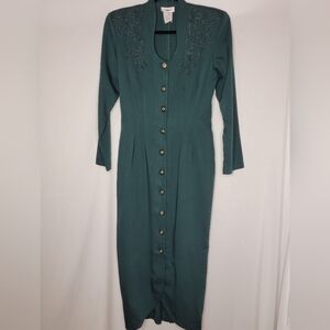 Concepts Vintage Green Long Sleeve Full Button Front Embroidered Dress - Size 5